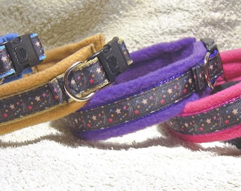 Fleece lined dog collar, Adjustable, Stars, Choice of fleece lining colours