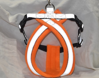 Reflective Dog Harness - Hi Visibility Fleece Lined - Handmade Orange Dog Harness with Reflective Strip for Safety at Dusk or Early Mornings