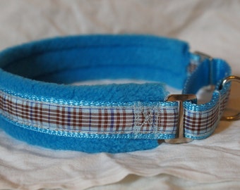 Mit Fleece gefüttertes Martingale Hundehalsband - Blueberry Check/Tartan - 50mm breite