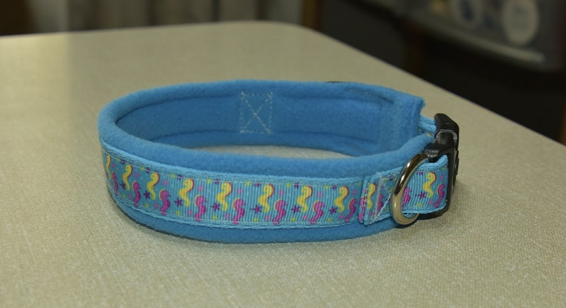 Adjustable Seahorse Dog collar with fleece lining