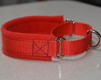 Fleece Lined Martingale Dog Collar - Red - 35mm width