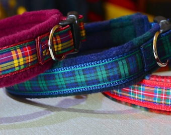 Adjustable Dog Collar with Fleece Lining in Royal Stewart, Black Watch, Buchanan Tartan - Comfortable - Stylish Design for Your Pet