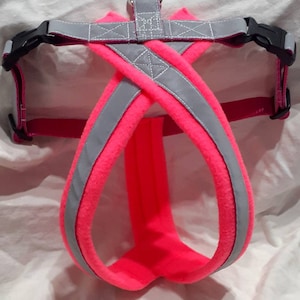 Reflective Dog Harness - Hi Visibility Fleece Lined  neon pink,  fluorescent