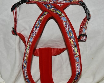 Dog Harness,  Fleece lined,  Superheroes,  Red, Matching lead options, dog walking