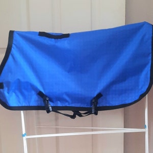 Dog coat, waterproof, lightweight, cotton lined, fleece lined, harness hole, made to measure, Royal Blue