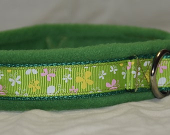 Hundehalsband, Fleecefutter, verstellbar, Schmetterlinge, Smaragdgrün, abschließbare Schnalle, Dog Walking, no rub Halsband