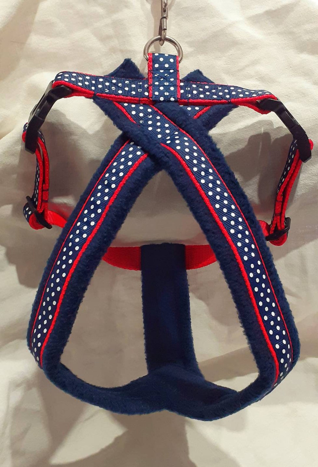 Dog Harness Fleece Lined Navy & White Polka Dots Dog Etsy