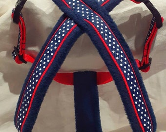 Dog Harness, Fleece Lined, Navy & White polka dots, dog walking, matching lead options