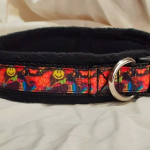 Dog collar with  fleece lining - Adjustable - Butterflies & Rainbows