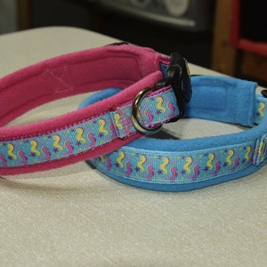 Dog collar with  fleece lining - Adjustable - Seahorse