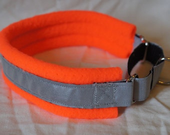 Mit Fleece gefütterte Martingale Hundehalsband - Hi Vis Orange- 50mm breite