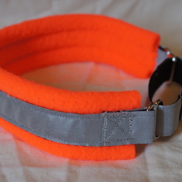 Fleece Lined Martingale Dog Collar - Hi Vis Orange- 50mm width