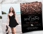 Rose Gold Sweet 16 Invitation with Photo, Quinceanera Sweet 15 Birthday Invite with picture, Printed Script Glitter Pink Blush Party Flyer Il_170x135