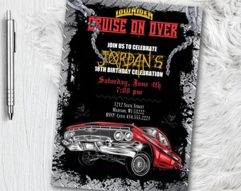 Lowrider Birthday Invitation, Cholo Hot Rod Adult Men Boys Invite, Classic Car, 21st 30th 40th 50th 60th 70th Impala Printed or Printable