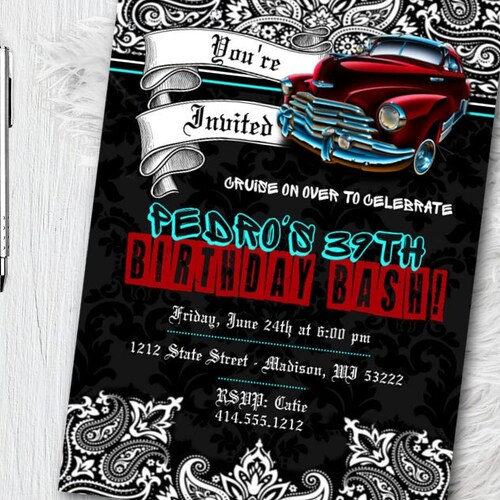 Lowrider Birthday Invitation Cholo Party Invites Homies Etsy Israel
