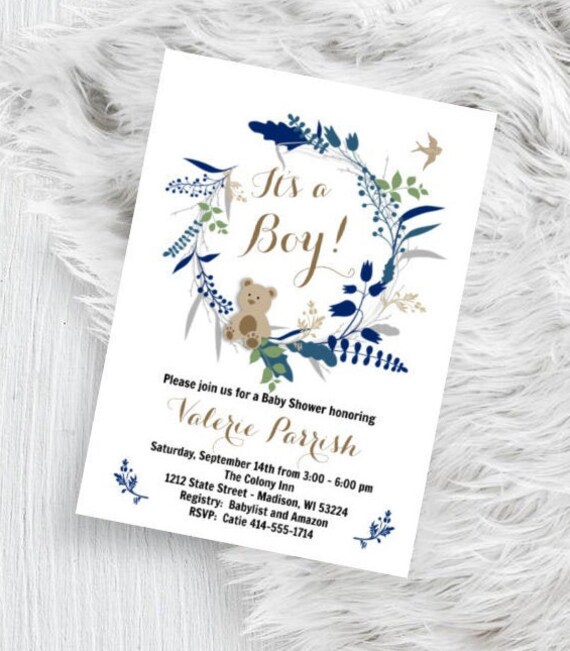 bear boy baby shower invitations