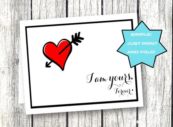 Printable Valentines day Card for husband wife spouse boyfriend girlfriend wife significant other printable heart black and red foldable Il_570xn
