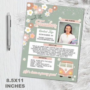 Meet the Teacher Template - Editable Boho Back To School Welcome Sign - Printable School Printable - Groovy Teacher Printables -  Corjl PDF