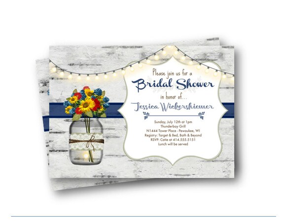 Printed Rustic Wood Mason Jar bridal shower invites Sunflower Bridal Shower Invitations