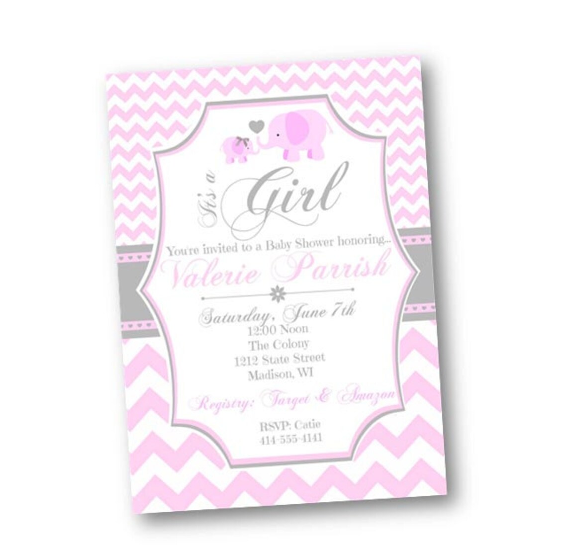 Teal Baby Shower Invitation Chevron Elephant Boy Girl Twins Etsy