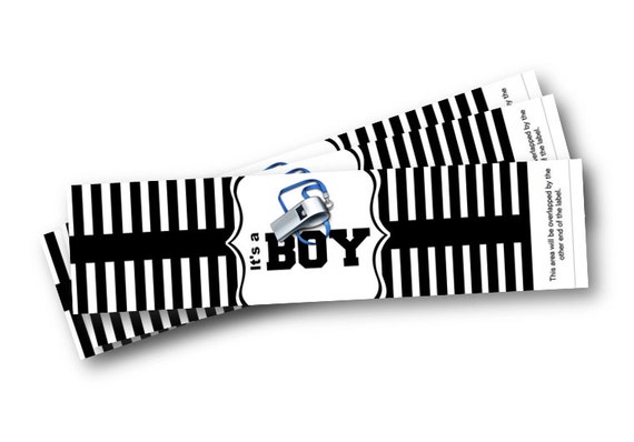 Referee Water Bottle Labels for Baby Shower It's a BOY Sports theme black and white striped ...