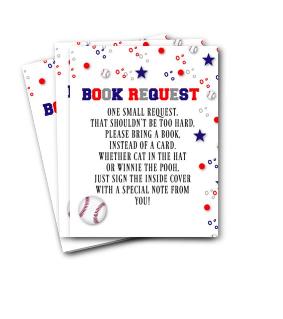 Baby Shower Book Request Insert Cards - Printed or Printable - Red White Blue Baseball Sports - Please Bring a book instead of a card P02 Il_570xn