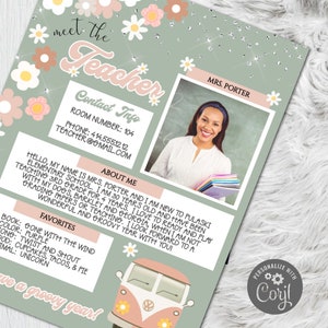 Meet the Teacher Template - Editable Boho Back To School Welcome Sign - Printable School Printable - Groovy Teacher Printables -  Corjl PDF