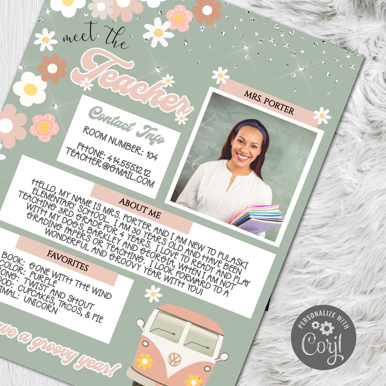 Meet the Teacher Template - Editable Boho Back To School Welcome Sign - Printable School Printable - Groovy Teacher Printables -  Corjl PDF