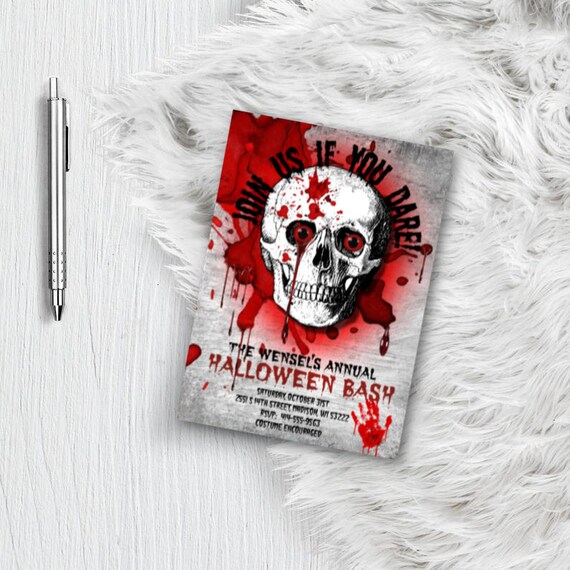 Adult Halloween Party Invitation Bloody Skulls scary halloween birthday costume party skull spooky haunted printable or printed invitation Il_570xn