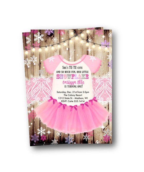 Winter Onederland invitation girl 1st birthday tutu winter wonderland Christmas birthday girl pink purple rustic snowflake blue gray invite Il_570xn