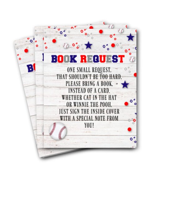 Baby Shower Book Request Insert Cards - Printed or Printable - Red White Blue Baseball Sports - Please Bring a book instead of a card P02 Il_570xn