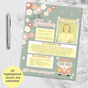Meet the Teacher Template - Editable Boho Back To School Welcome Sign - Printable School Printable - Groovy Teacher Printables -  Corjl PDF