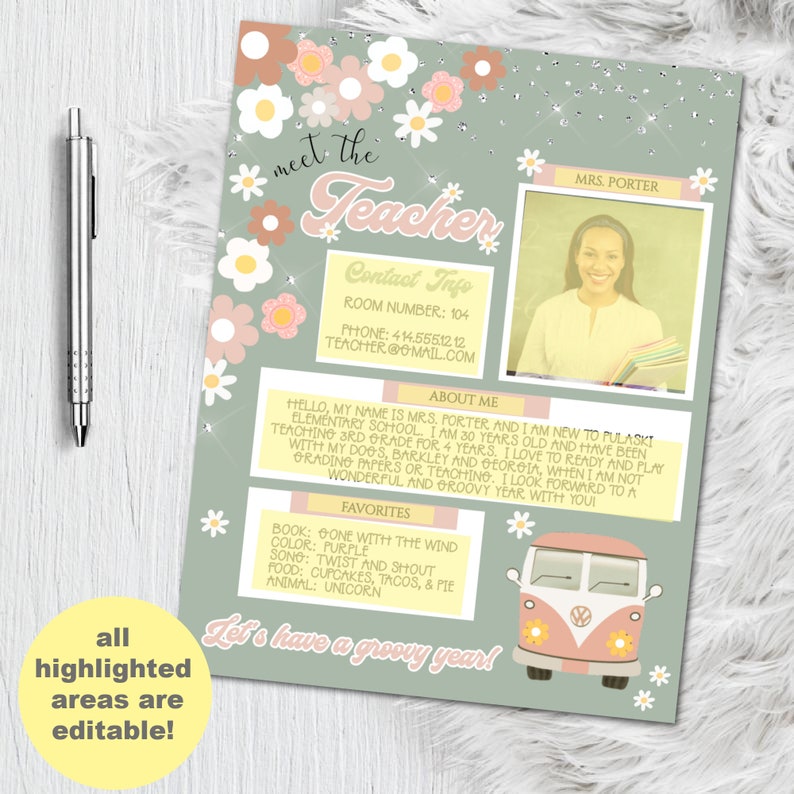 Meet the Teacher Template - Editable Boho Back To School Welcome Sign - Printable School Printable - Groovy Teacher Printables -  Corjl PDF