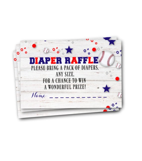 Baby Shower Diaper Raffle Ticket Insert Cards - Printed or Printable - Red White Blue Baseball Sports - Please Bring a pack of diapers P02 Il_570xn