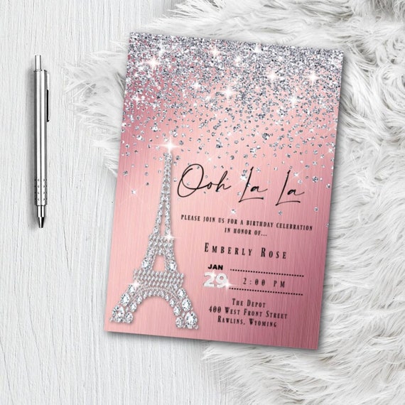 Paris Invitations, Parisian Themed Birthday Party Invitation, Printed
