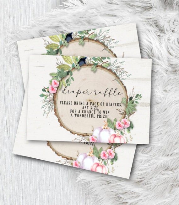 Pumpkin Diaper Raffle Ticket Insert Cards -Rustic Woodland Baby Shower Printed /Printable - Pink Wood - Bring a pack of diapers P15 Il_570xn