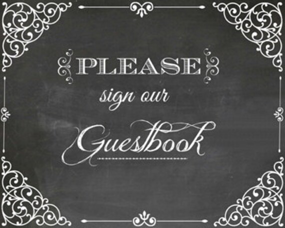 8x10 Printable Wedding Sign our Guestbook sign. damask chalkboard ...