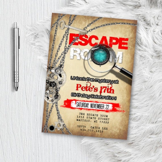 Escape Room Invitation, Birthday Escape Room Party Invitation, Escape Room Game Invite, Printed or Printable Digital FIle 5x7 Mystery Invite Il_570xn