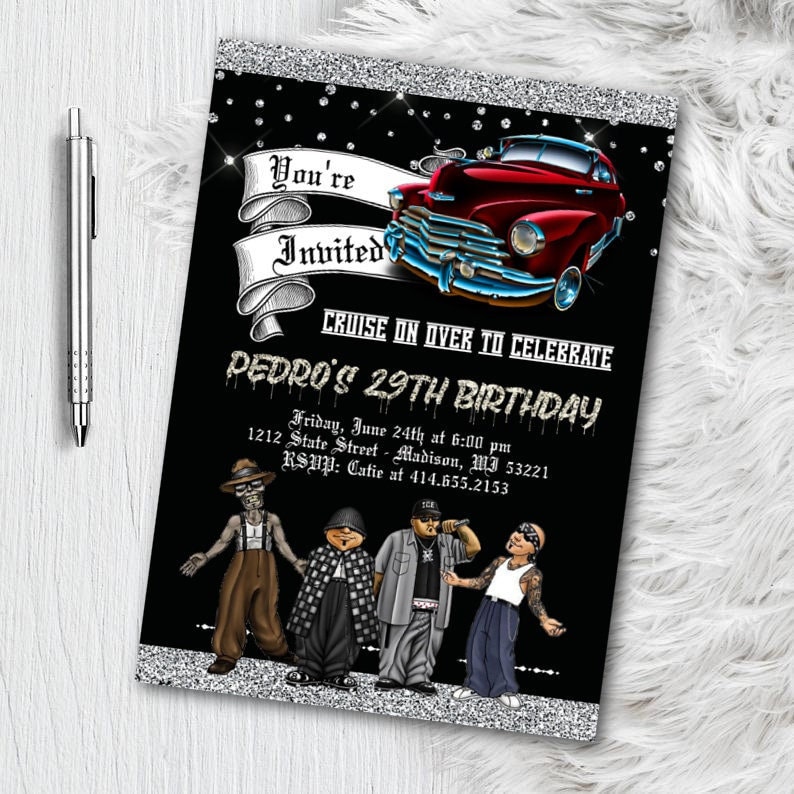 Lowrider Birthday Invitation Cholo Party Invites Homies Etsy