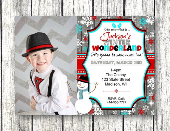 Winter onederland invitation wonderland Boy 1st birthday photo snowflake one-derland rustic red teal winter wonderland onederland 5x7 Il_570xn