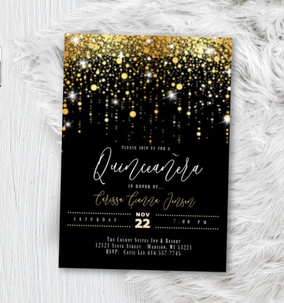 Gold Quinceanera Invitation, Sweet 16 Sweet 15, Sixteen, Any Age Birthday Invite, Printed Script Glitter Pink Rose Gold Blush Confetti Party Il_570xn