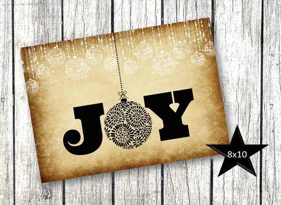 Christmas Decoration Holiday Xmas Vintage Classic Holiday Printable Picture Joy vintage rustic background with black ornaments 8x10 Il_570xn
