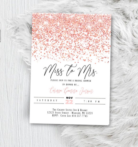 Rose Gold Bridal Shower Invitation, Wedding Shower Hens Party Pink Blush Glitter Confetti Script Elegant Invite Wedding Printed Printable Il_570xn