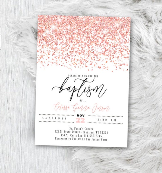rose gold christening invitations