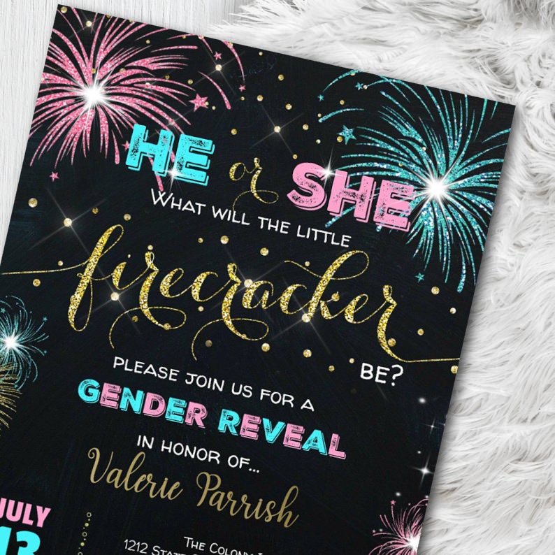 Firecracker Gender Reveal Invitation Firework Invitations Etsy