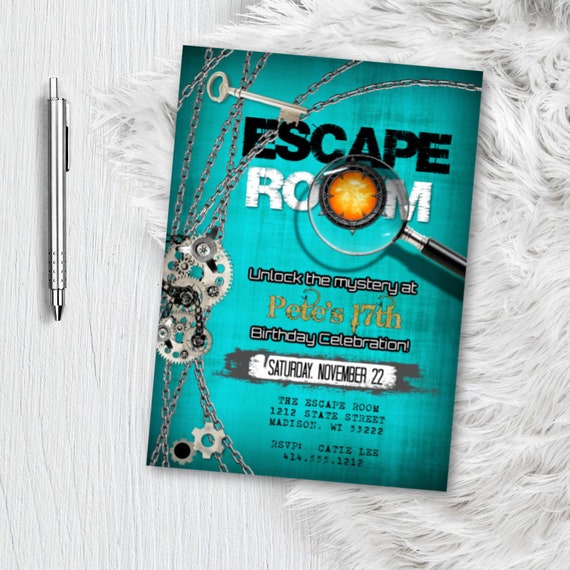 Escape Room Invitation, Birthday Escape Room Party Invitation, Escape Room Game Invite, Printed or Printable Digital FIle 5x7 Mystery Invite Il_570xn