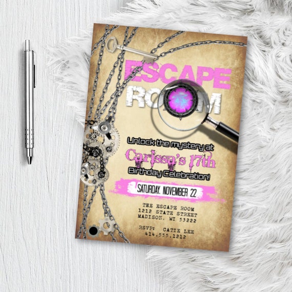 Escape Room Invitation, Birthday Escape Room Party Invitation, Escape Room Game Invite, Printed or Printable Digital FIle 5x7 Mystery Invite Il_570xn