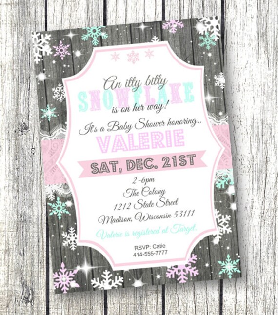 Baby Shower Invitation winter wonderland snowflake printable 5x7 pink purple teal printed invitation holiday baby shower invite Il_570xn