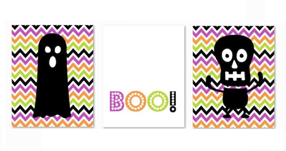 Halloween Decor Printable Chevron 8x10 picture set monsters Boo Set of 3 printable pictures perfect for fireplace mantel Il_570xn