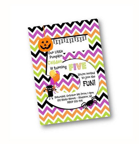 5th Birthday Invitation Halloween Little Monster party kids boy or girl